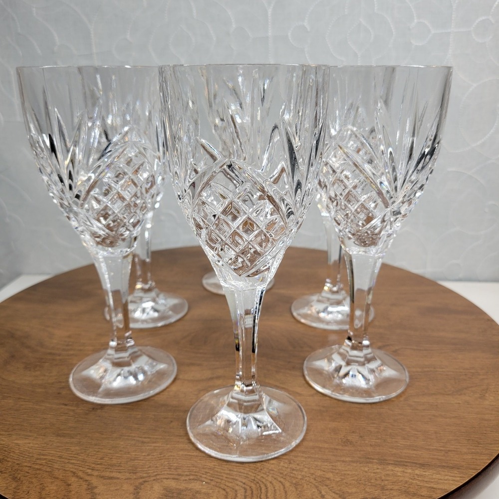 Vintage Shannon Crystal Irish Wine Glasses Goblets Set of 6 Diamond Starburst